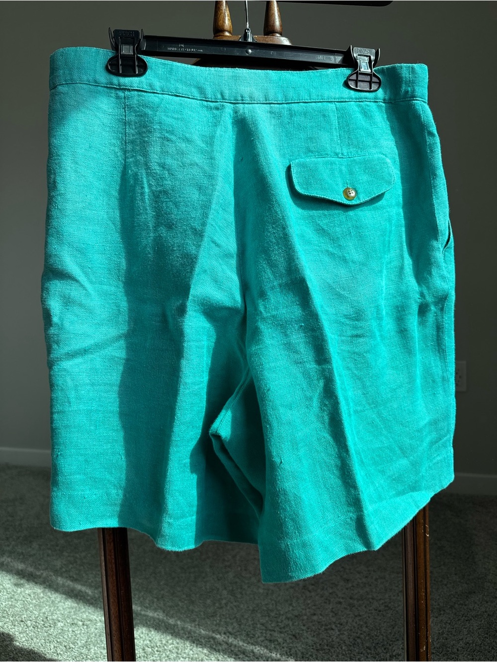 Vintage Jennifer Moore Linen Shorts Teal Green High Waist L Pleated 90s Resort - Picture 5 of 11